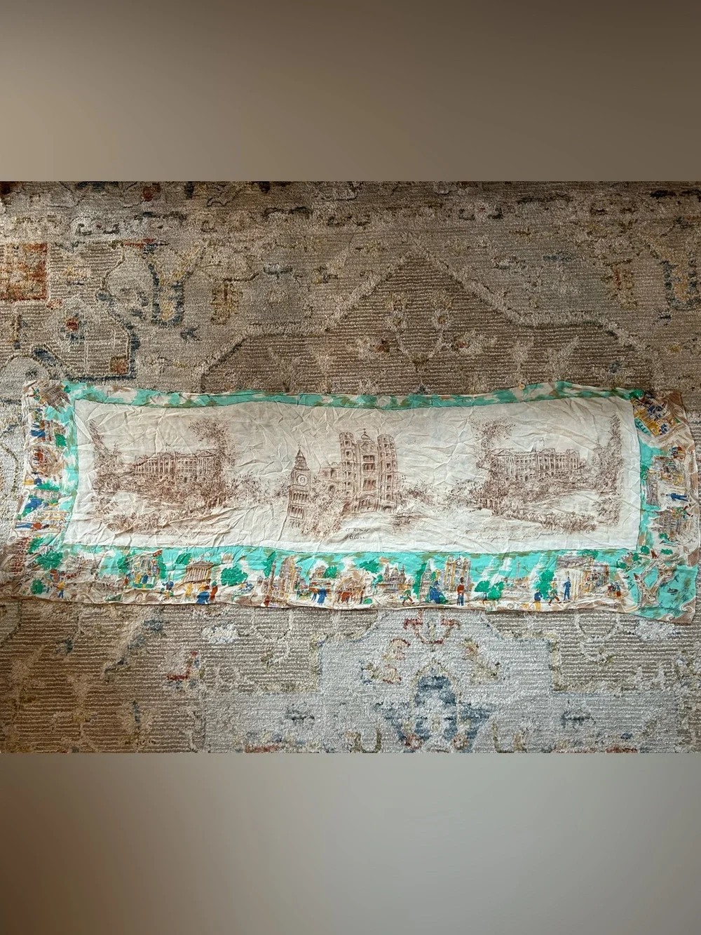 vintage Buckingham palace at st James park Scenic Print Wrap in Cream and Aqua